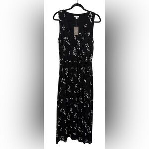 NWT J.Jill Faux Wrap Dress Ruffle Detail Ditsy Floral Maxi Black Sz Small Petite